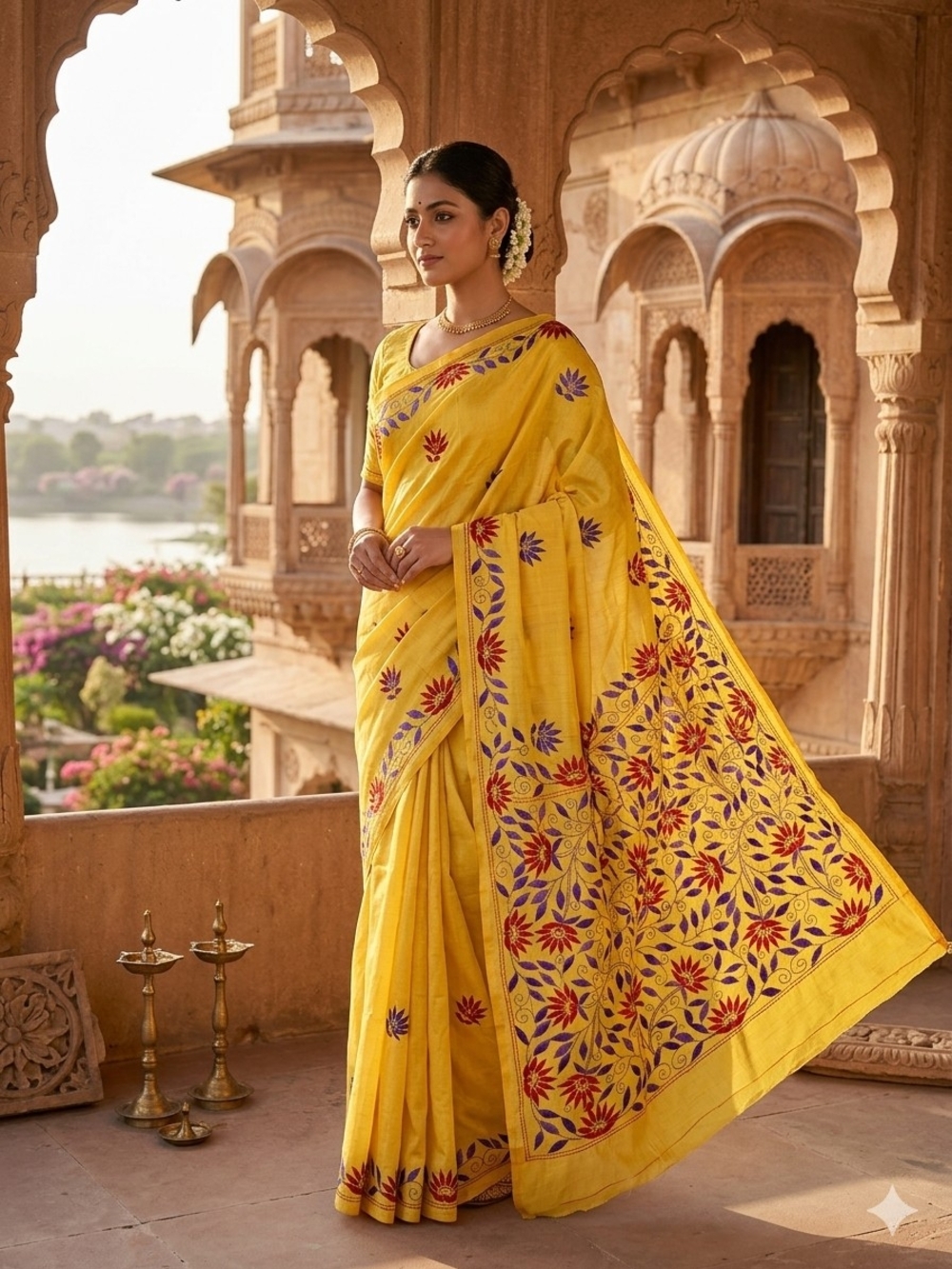 Women New Kantha Stich Saree In Pure Handspun Khadi Tussar Handloom Elegant